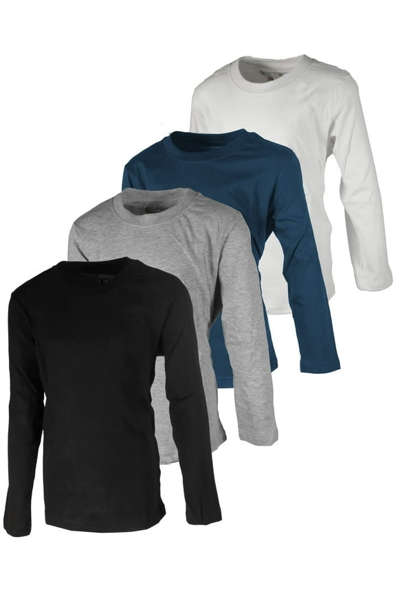 Boys 4 Pack Long Sleeve Soft Cotton Tee Shirts Undershirts