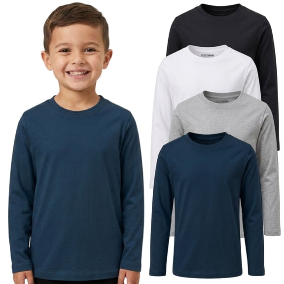 Brooklyn Vertical Boys 4 Pack Long Sleeve Soft Cotton Tee Shirts Undershirts