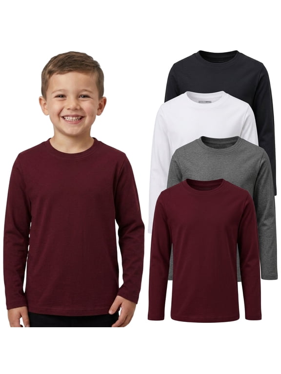 Boys 4 Pack Long Sleeve Soft Cotton Tee Shirts Undershirts