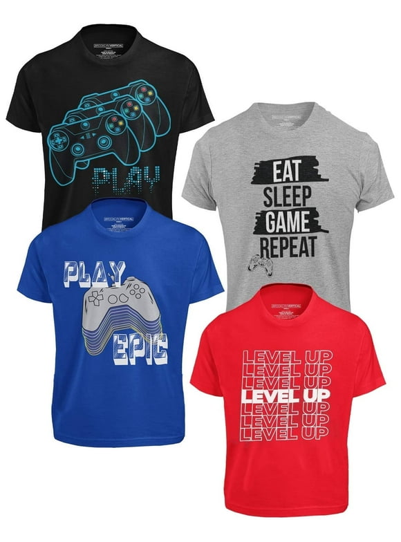 Graphic Kids Tees - Boys XL Crew Neck Tshirt, Chest Print, Pack of 4