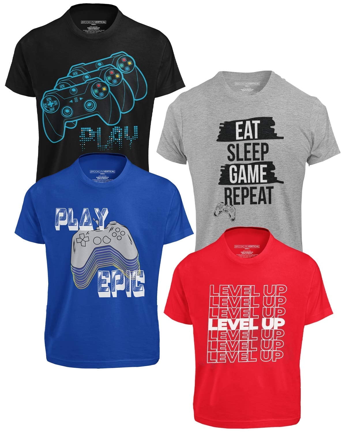 Kids TEE - 4-Pack Short Sleeve Crew Neck TSHIRT with Chest Print, Sizes 6-23