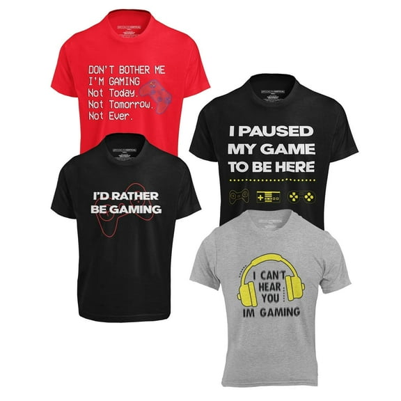BROOKLYN VERTICAL Boys 4-Pack Short Sleeve Crew Neck T-Shirt with Chest Print | Gaming, Play, Video Gamer Prints for Sizes 6-27