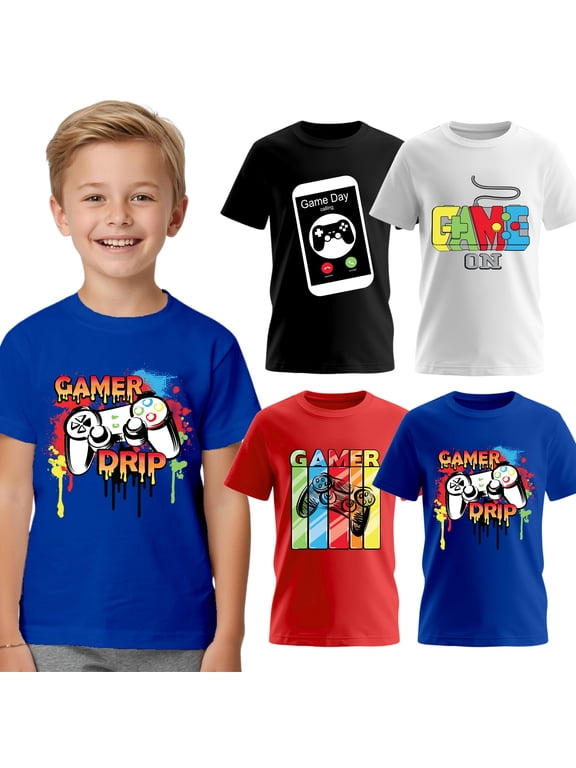Kids Graphic Tees - 4-Pack Short Sleeve Crew Neck T-Shirts with Brooklyn Designs