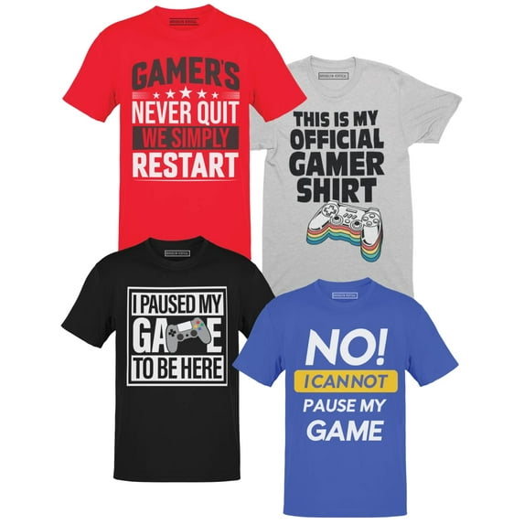 BROOKLYN VERTICAL Boys 4-Pack Short Sleeve Crew Neck T-Shirt with Chest Print | Gaming, Play, Video Gamer Prints for Sizes 6-54