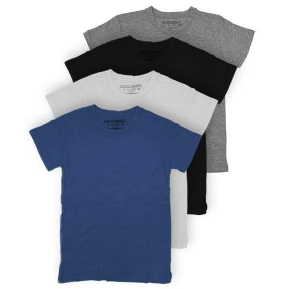 BROOKLYN VERTICAL Boys 4-Pack Short Sleeve Solid Color T-Shirts | Cotton Crew Neck Tagless Tees