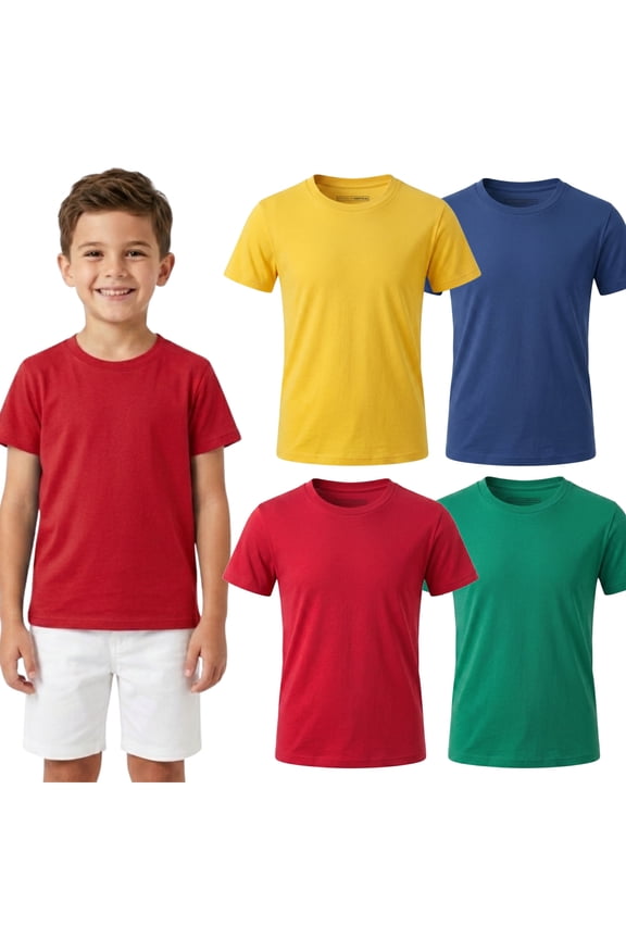 Boys 4-Pack Short Sleeve Solid Color T-Shirts | Cotton Crew Neck Tagless Tees