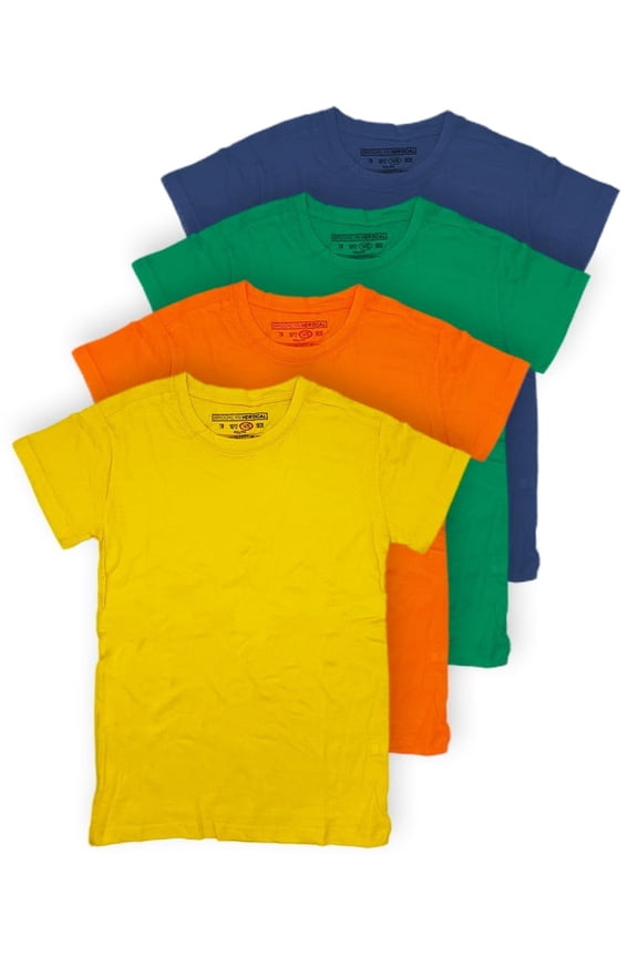 Boys 4-Pack Short Sleeve Cotton Tees – Solid Color Crew Neck Tagless T-Shirts for Kids