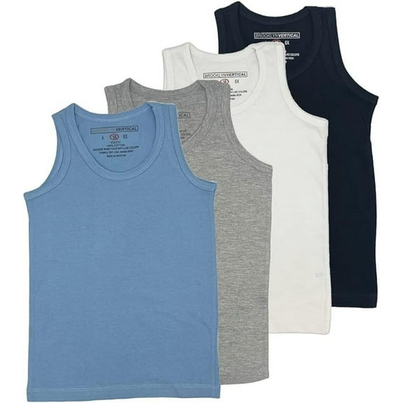Brooklyn Vertical Boys' Sleeveless Tagless Cotton Undershirt Tank Top, 4-Pack