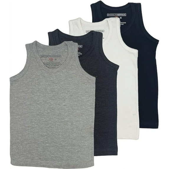 BROOKLYN VERTICAL Boys 4 Pack Undershirt Tank Top - Tagless Cotton Super Soft