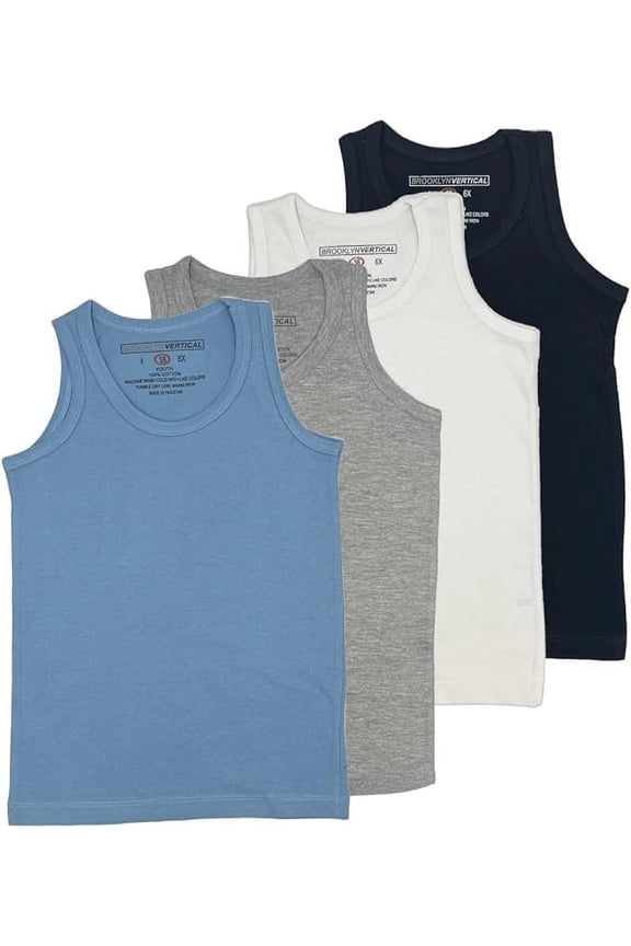 Boys Sleeveless Tagless Cotton Undershirt Tank Top, 4-Pack