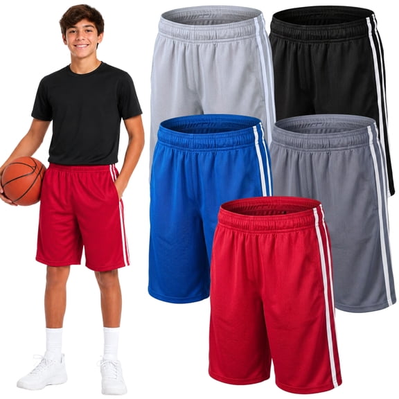 Brooklyn Vertical Boys' 5-Pack Athletic Mesh Basketball Shorts with Pockets, Sizes 2T-14/16