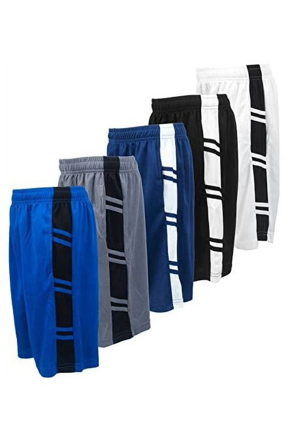 Boys 5-Pack Athletic Mesh Basketball Shorts with Pockets| Sizes 2T to 14/16