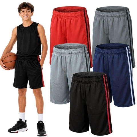 BROOKLYN VERTICAL Boys 5-Pack Athletic Performance Basketball Shorts with Pockets and Drawstring Closure
