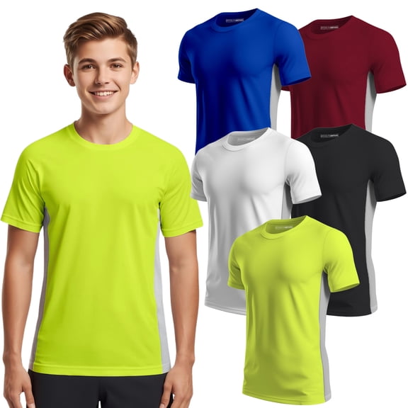BROOKLYN VERTICAL Boys 5-Pack Quick Dry-Fit Moisture Wicking Active Athletic Performance Crewneck T-Shirt
