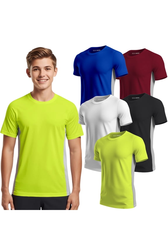 Boys 5-Pack Quick Dry-Fit Moisture Wicking Active Athletic Performance Crewneck T-Shirt