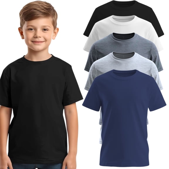 BROOKLYN VERTICAL Boys 5-Pack Short Sleeve T-Shirts – 100% Pre-Shrunk Cotton, Crew Neck, Regular Fit