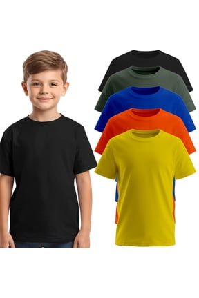 Boys 5-Pack Short Sleeve T-Shirts – 100% Pre-Shrunk Cotton, Crew Neck, Regular Fit