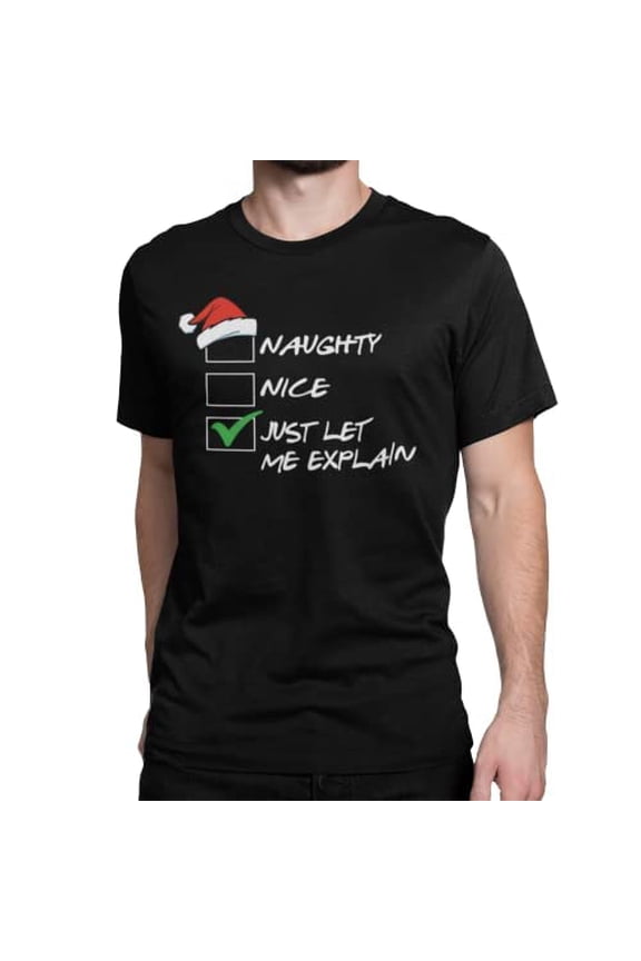 Funny Christmas Santa Naughty Nice Holiday Short Sleeve Crew Neck T-Shirt | for Men and Women