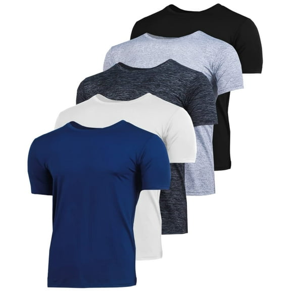 BROOKLYN VERTICAL Men 5-Pack Quick Dry-Fit Moisture Wicking Active Athletic Performance T-Shirt