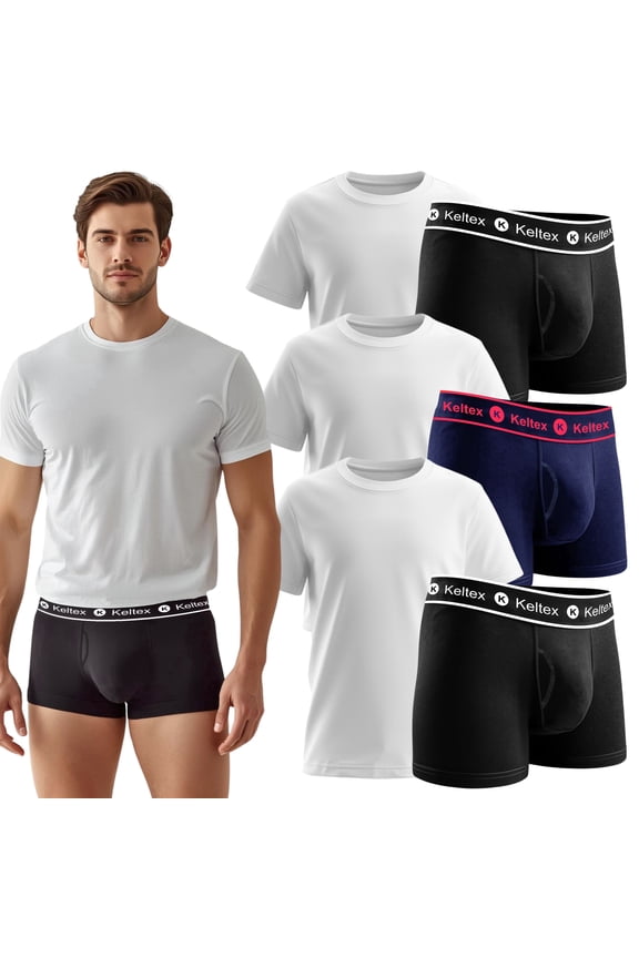 6-Pack Men’s Cotton Undershirts & Boxers Briefs |Ribbed Undershirts and Underwear Boxers Shorts Size S–3XL
