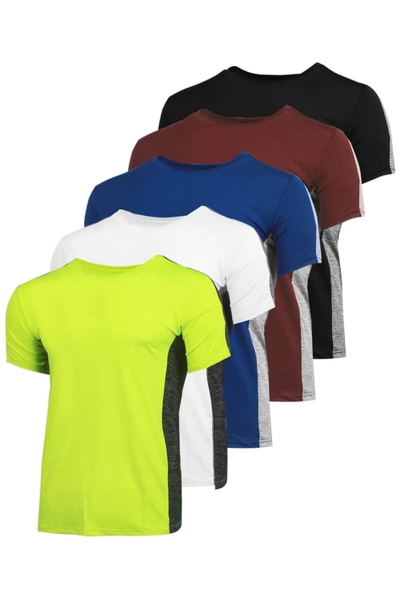 Men's 5-Pack Quick Dry-Fit Moisture Wicking Active Athletic Performance T-Shirt