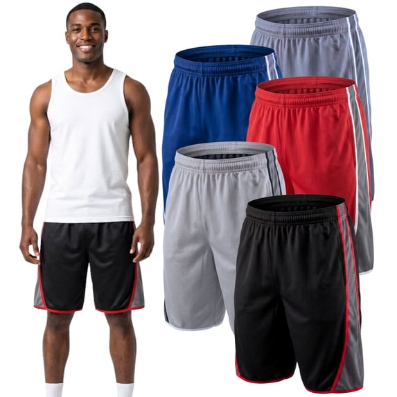 BROOKLYN VERTICAL Men’s Athletic Basketball Shorts with Pockets, Quick Dry, 5-Pack