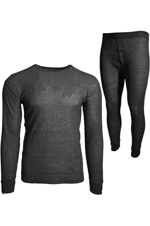 Mens 2-Piece Waffle Thermals Set | Long Sleeve Shirt, Pants | Long Johns Waffle Thermal Underwear Base Layer Set for Cold Weather