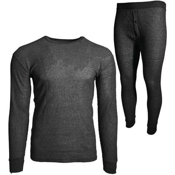 BROOKLYN VERTICAL Mens 2-Piece Waffle Thermals Set | Long Sleeve Shirt, Pants | Long Johns Waffle Thermal Underwear Base Layer Set for Cold Weather