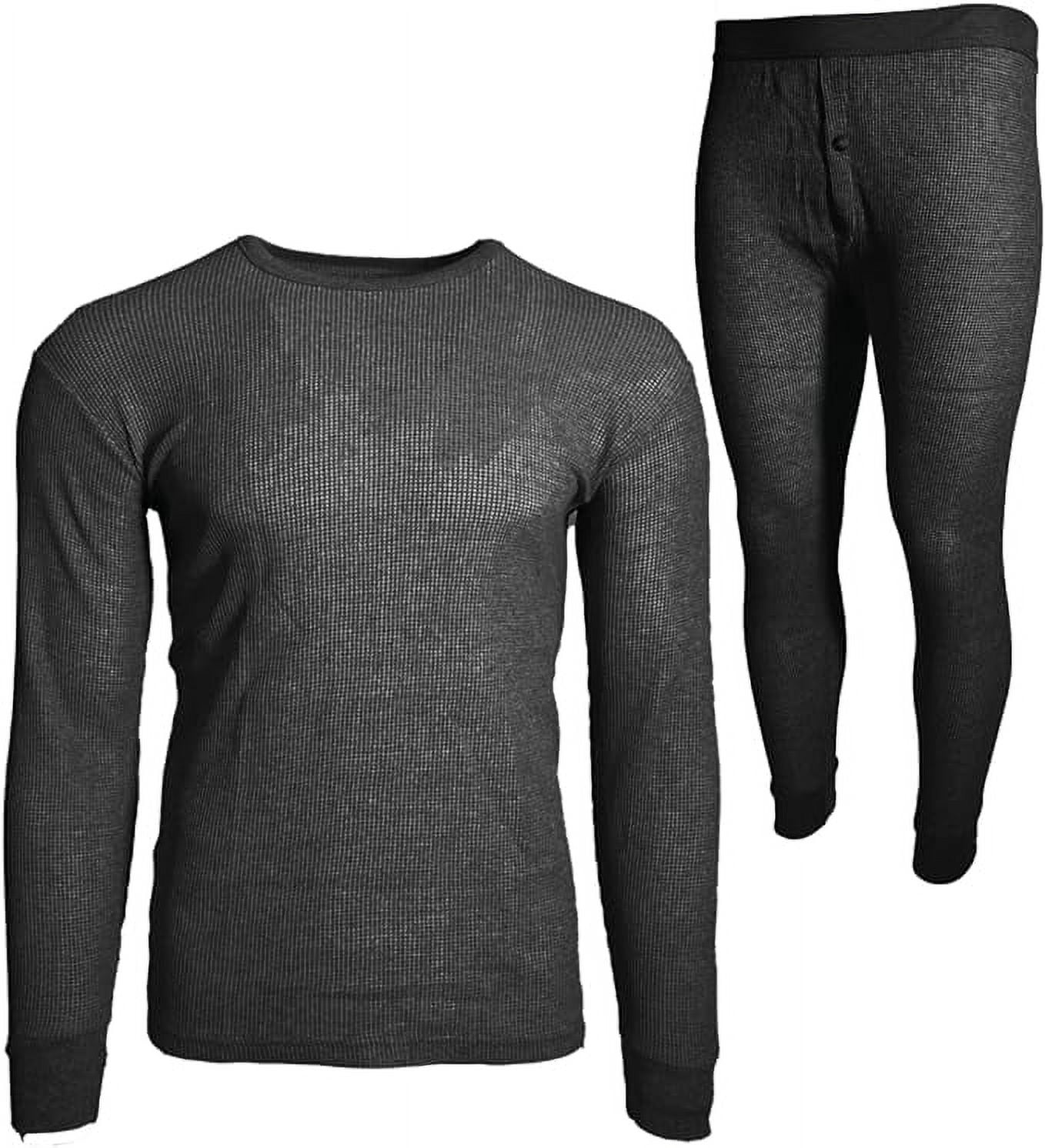 BROOKLYN VERTICAL Mens 2Piece Waffle Thermals Set Long Sleeve Shirt, Pants Long Johns