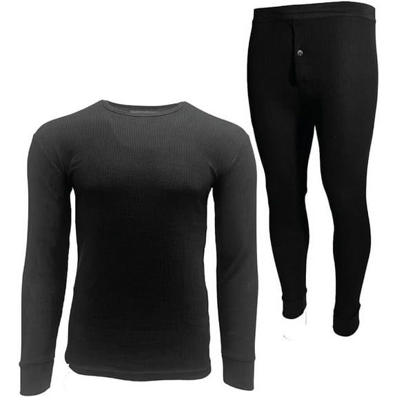 BROOKLYN VERTICAL Mens 2-Piece Waffle Thermals Set | Long Sleeve Shirt, Pants | Long Johns Waffle Thermal Underwear Base Layer Set for Cold Weather
