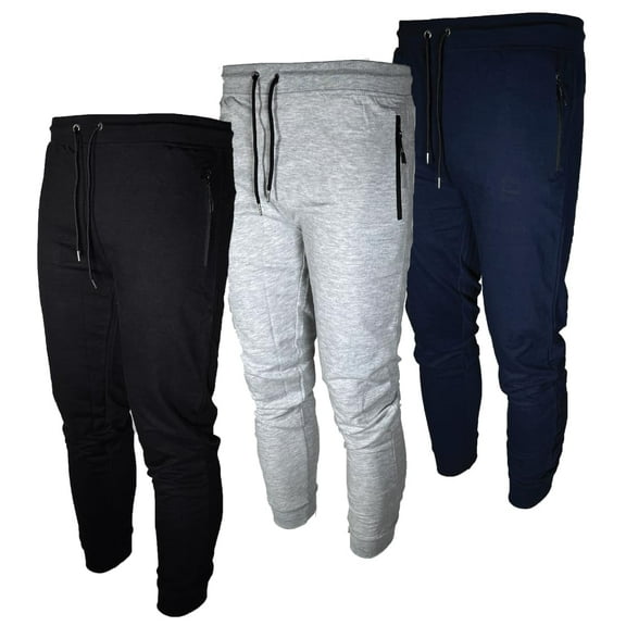 BROOKLYN VERTICAL Mens 3 Pack Fleece Active Jogger Sweatpants with Zipper Pocket and Drawstring Size S-2XL
