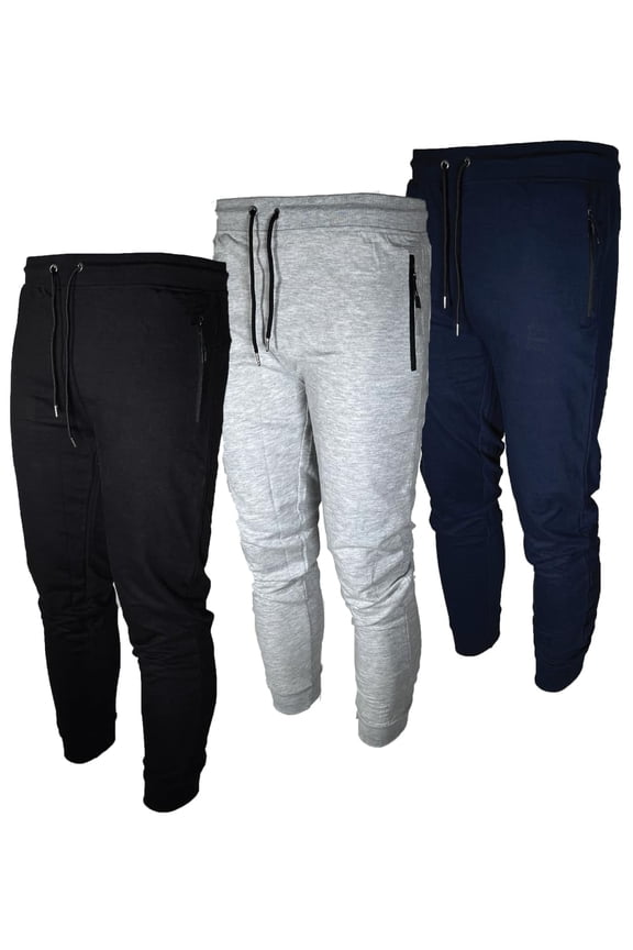 Mens 3 Pack Fleece Active Jogger Sweatpants with Zipper Pocket and Drawstring Size S-2XL