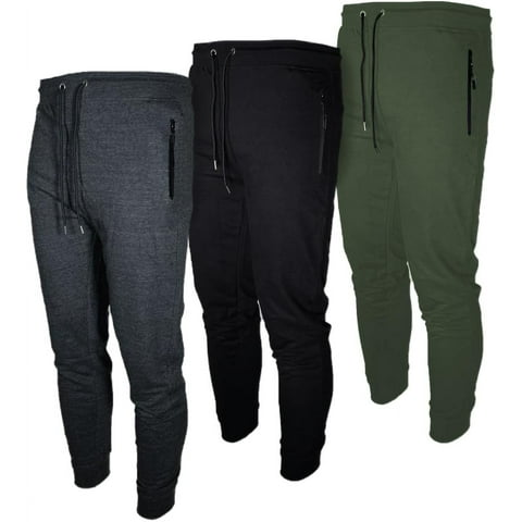 Mens 3 Pack Fleece Active Jogger Sweatpants with Zipper Pocket and Drawstring Size S-2XL