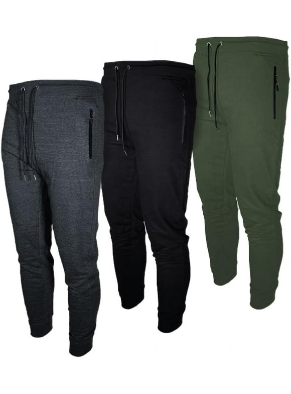 3-Pack Mens Fleece Jogger Sweatpants | Zipper Pocket & Drawstring | Active & Comfortable | S-2XL