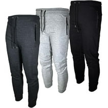 BROOKLYN VERTICAL Mens 3 Pack Fleece Active Jogger Sweatpants with Reflective Zipper Pocket and Drawstring Size S-2XL