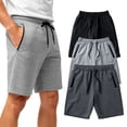 thumbnail image 1 of BROOKLYN VERTICAL Mens 3 Pack Fleece Cotton Active Jogger Shorts with Zipper Pockets and Drawstring | Size S-2XL, 1 of 6