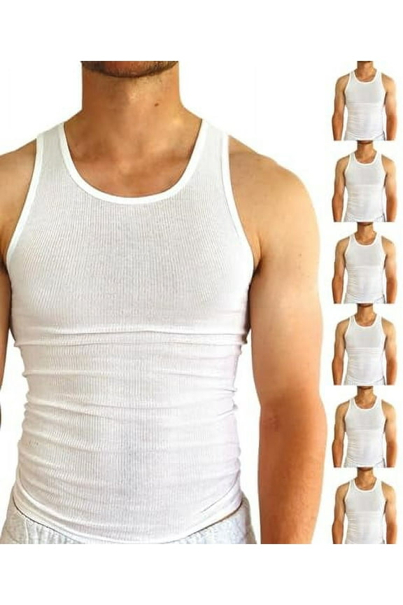 Mens 6-Pack Tank Tops | Moisture-Wicking Ribbed Lightweight Undershirts