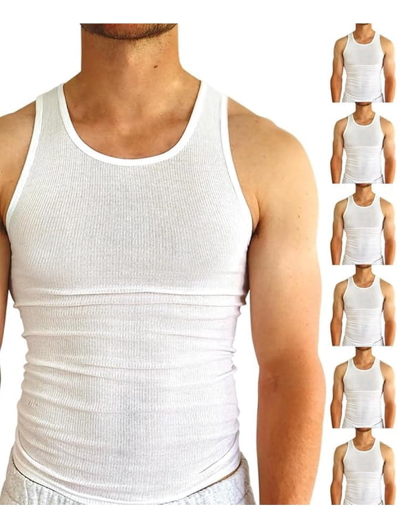 Mens 6-Pack Tank Tops | Moisture-Wicking Ribbed Lightweight Undershirts