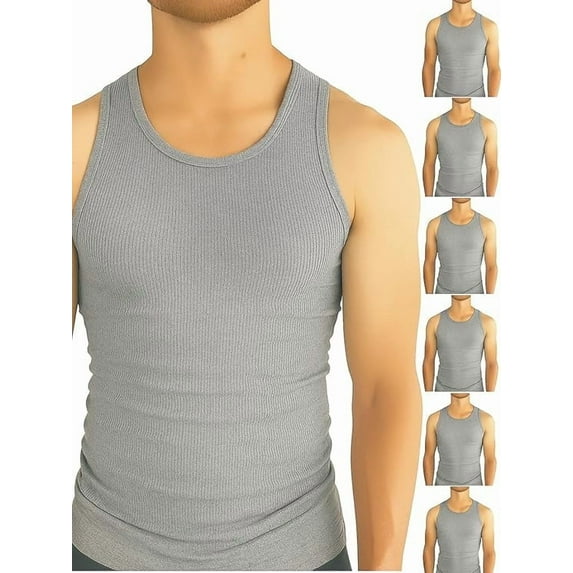 BROOKLYN VERTICAL Mens 6-Pack Tank Tops | Moisture-Wicking Ribbed Lightweight Undershirts