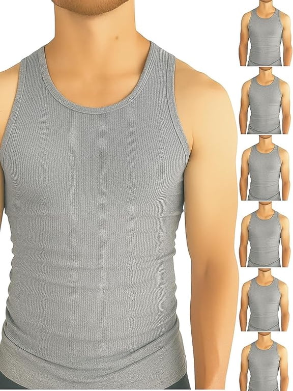 Mens 6-Pack Tank Tops | Moisture-Wicking Ribbed Lightweight Undershirts
