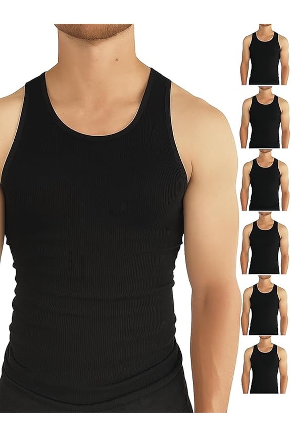 Mens 6-Pack Tank Tops | Moisture-Wicking Ribbed Lightweight Undershirts