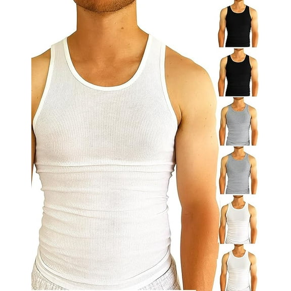 BROOKLYN VERTICAL Mens 6-Pack Tank Tops | Moisture-Wicking Ribbed Lightweight Undershirts