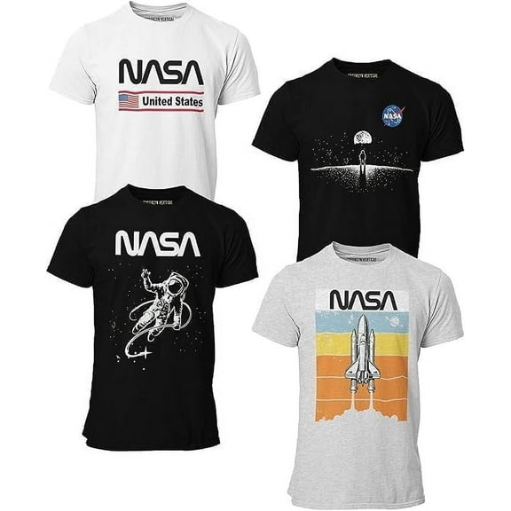 BROOKLYN VERTICAL Officially Approved NASA Product 4-Pack Boys Short Sleeve Crew Neck T-Shirt with Chest Print | Soft Cotton Sizes 6-20