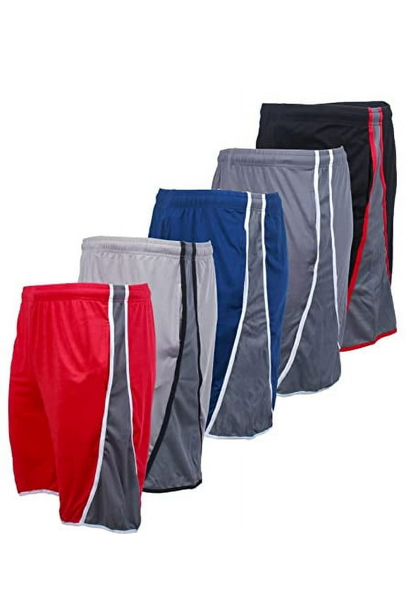 Pack of 5 Men's Mesh Athletic Basketball Quick Dry Shorts with Pockets for Gym, Running & Workout