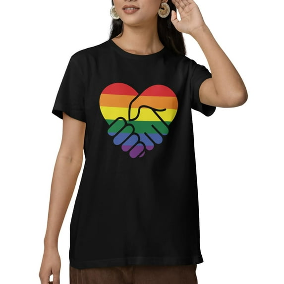 BROOKLYN VERTICAL Pride Short Sleeve T-Shirt, Rainbow Heart Design, Inclusivity Messages (US, Alpha, Large, Regular, Regular, Print 4)