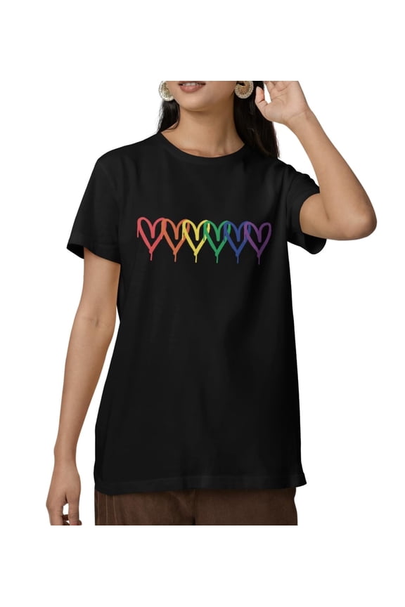 Pride Short Sleeve T-Shirt, Rainbow Heart Design, Inclusivity Messages (US, Alpha, Medium, Regular, Regular, Print 1)