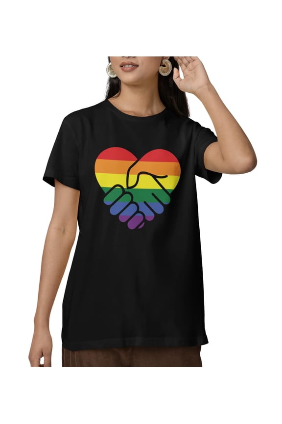 Pride Short Sleeve T-Shirt, Rainbow Heart Design, Inclusivity Messages (US, Alpha, Medium, Regular, Regular, Print 4)