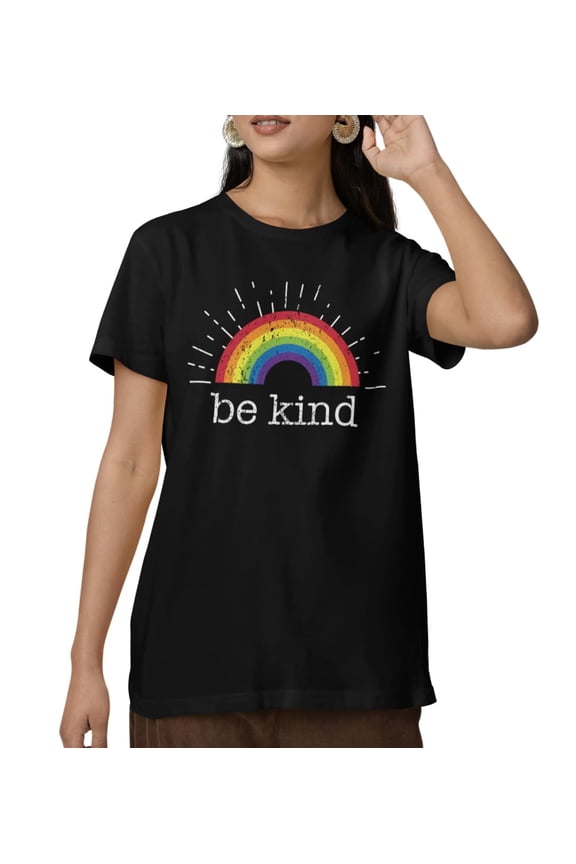 Pride Short Sleeve T-Shirt, Rainbow Heart Design, Inclusivity Messages (US, Alpha, Small, Regular, Regular, Print 5)