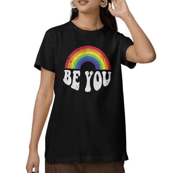 BROOKLYN VERTICAL Pride Short Sleeve T-Shirt, Rainbow Heart Design, Inclusivity Messages (US, Alpha, XX-Large, Regular, Regular, Print 3)