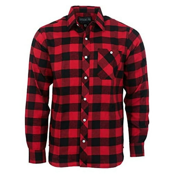 BROOKLYN VERTICAL Unisex Flannel Plaid Button-Down Long Sleeve Shirt with Front Pocket, Casual Everyday Wear, Sizes S–3XL